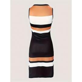 Color Block Striped Tank Dress, Casual Sleeveless Summer Dress, Women's Clothing
